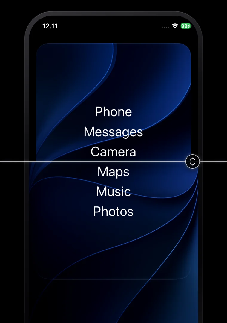 A Smile widget with a transparent background, its app names sitting directly on the iPhone wallpaper