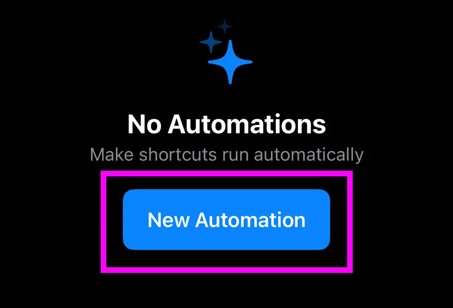 The plus button for adding a new automation in the Shortcuts app