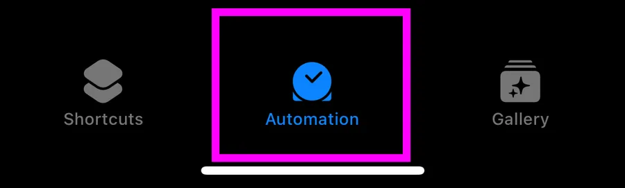 The Automation tab at the bottom of the iOS Shortcuts app