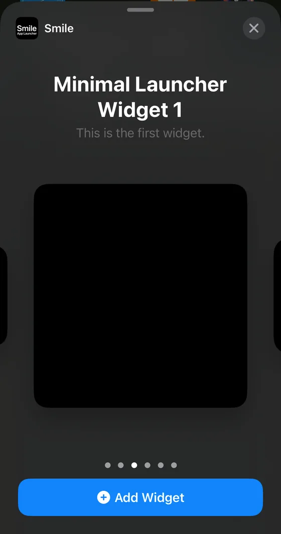 Choosing a Smile widget size in the iOS widget gallery